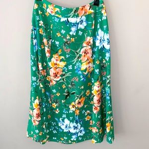 LOFT Green Floral Midi Skirt